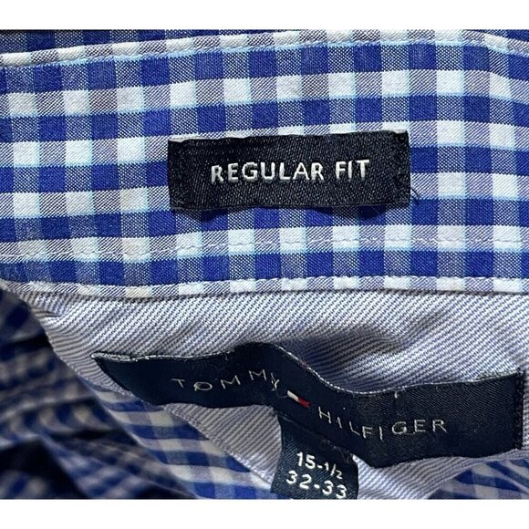 Tommy Hilfiger Men's Button Front Shirt Blue Gingham Regular Fit 15 1/2 (32-33) - Picture 5 of 7